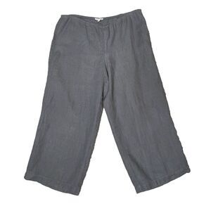 Eileen Fisher Size L 100% Linen Wide-Leg Pants Cropped Gray Elastic Waist Large